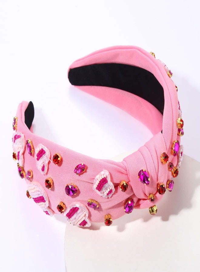 بودرير طوق رأس عيد الحب من بوديرير، طوق رأس أحمر وردي على شكل قلب، مرصع بالكريستال، إكسسوار شعر لحفلات عيد الحب (قلب وردي مطرز بالخرز) - Image 5